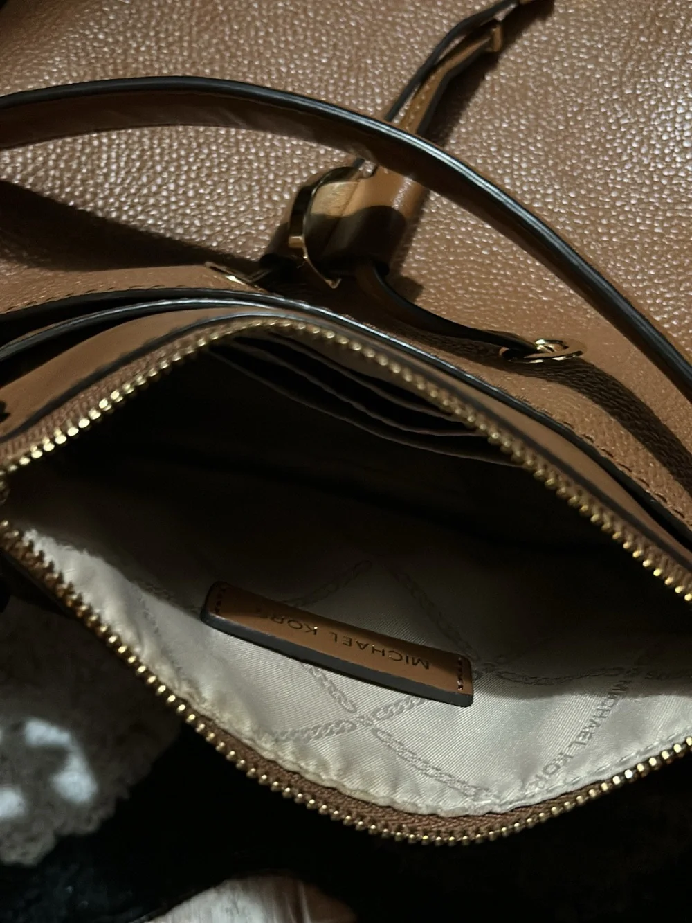 Michael Kors Tan Pebbled Leather Drawstring bucket Bag